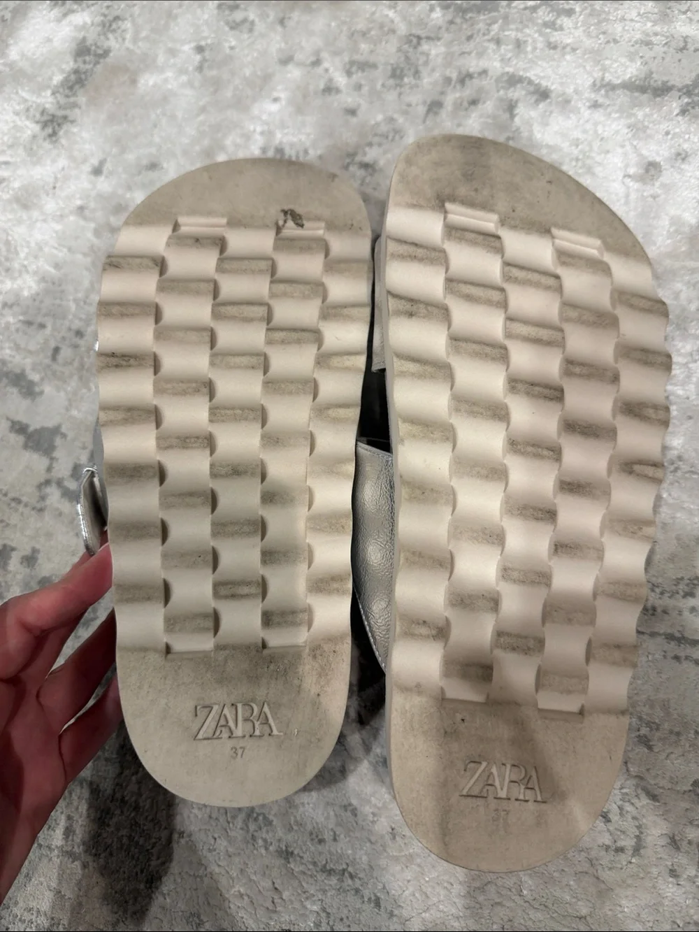 Zara Silver Double-Buckle Metallic Slide Sandals - Picture 3 of 4